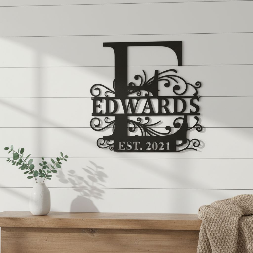 Elegant Split Monogram Metal Sign for Your Home - Personalize Wall Art