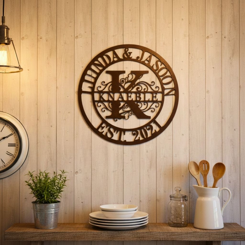 Forever Home Monogram Metal Sign with Family Name