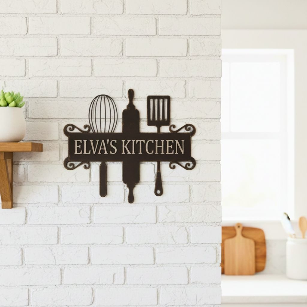 Engraved Love - Custom Kitchen Name Metal Monogram Sign