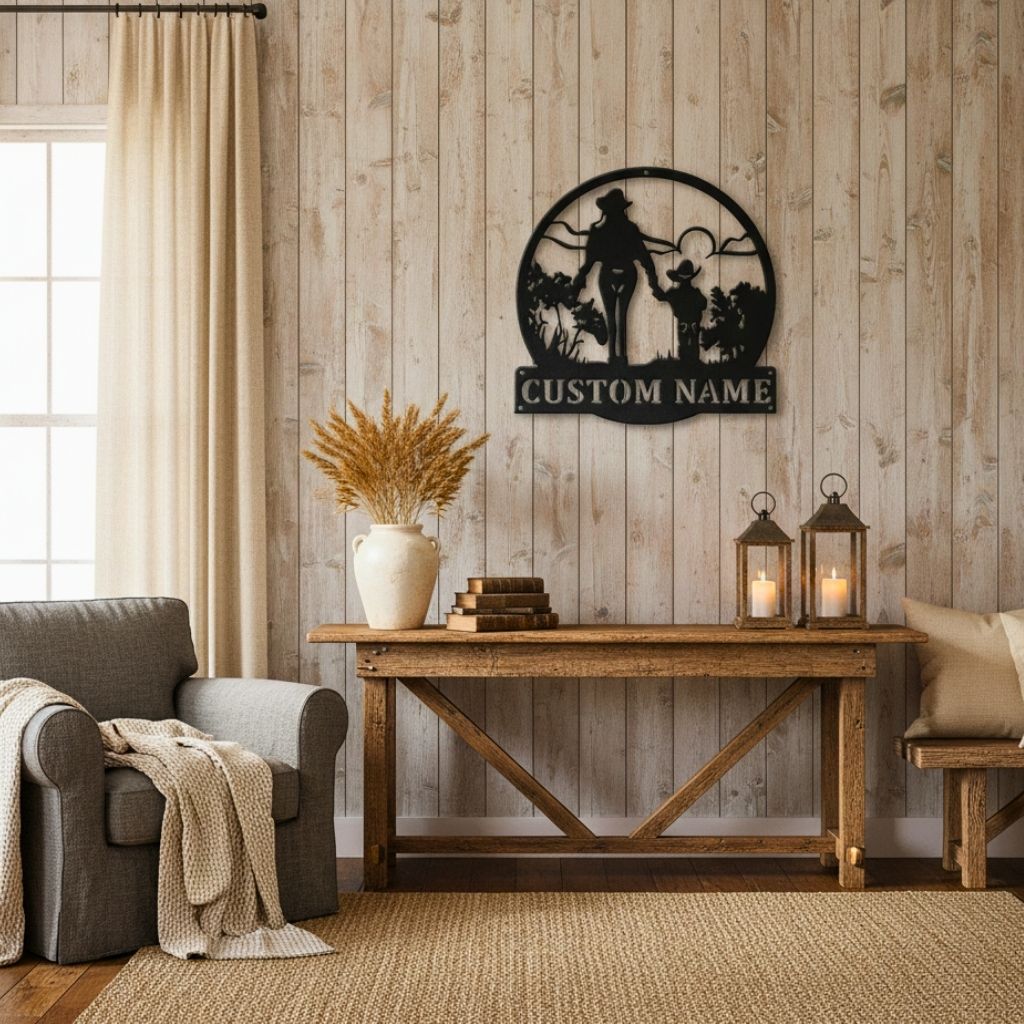 Personalized Cowgirl Monogram Metal Sign for Mother & Son