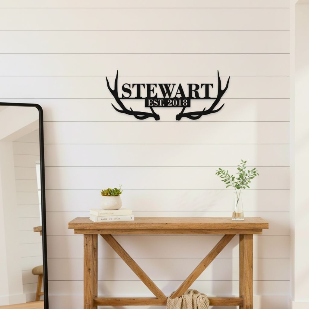 Embrace Rustic Charm with Custom Antler Monogram Metal Sign