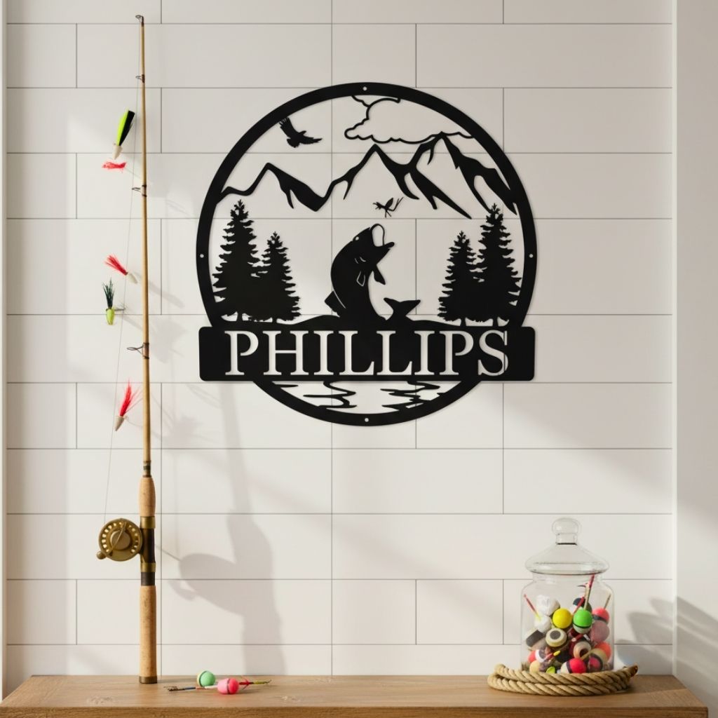 Dad's Best Catch Bass Fishing Metal Sign - Custom Monogram Art