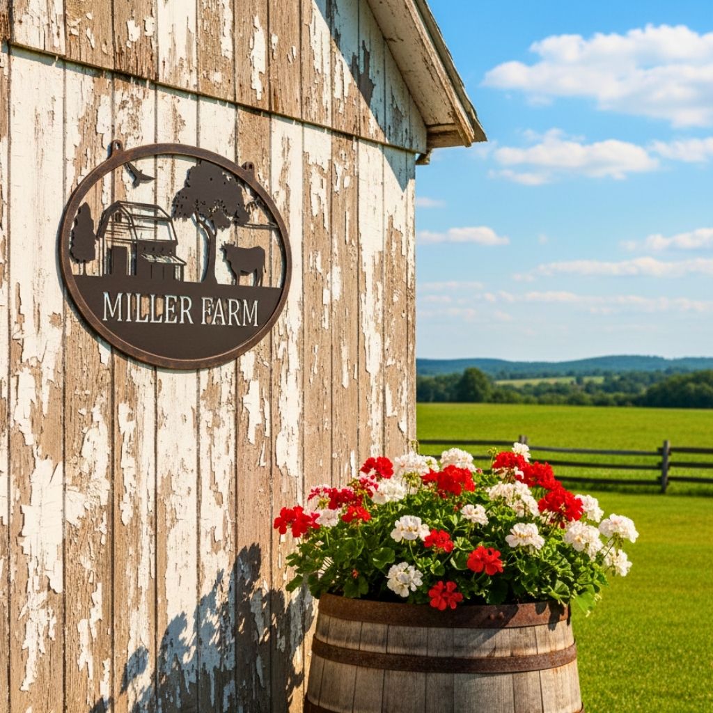 Family Farm Cow Monogram Metal Sign - Custom Name Art