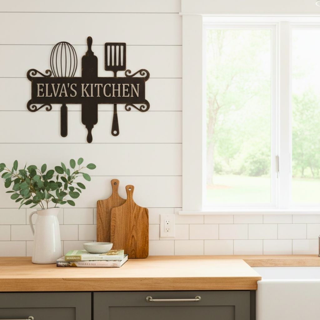 Engraved Love - Custom Kitchen Name Metal Monogram Sign