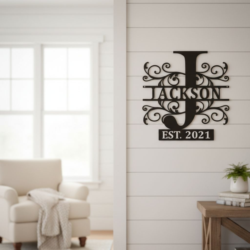 Forever Family Split Monogram Metal Sign, Personalized