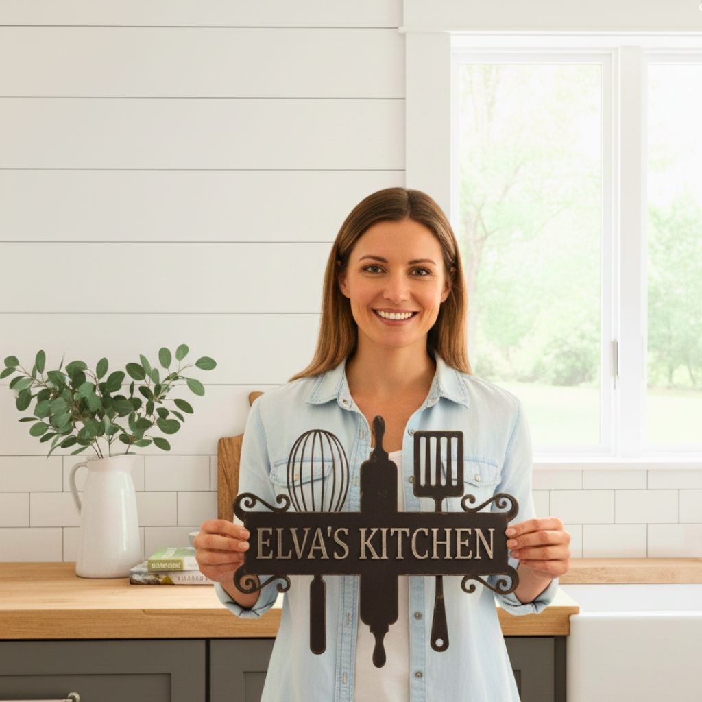 Engraved Love - Custom Kitchen Name Metal Monogram Sign