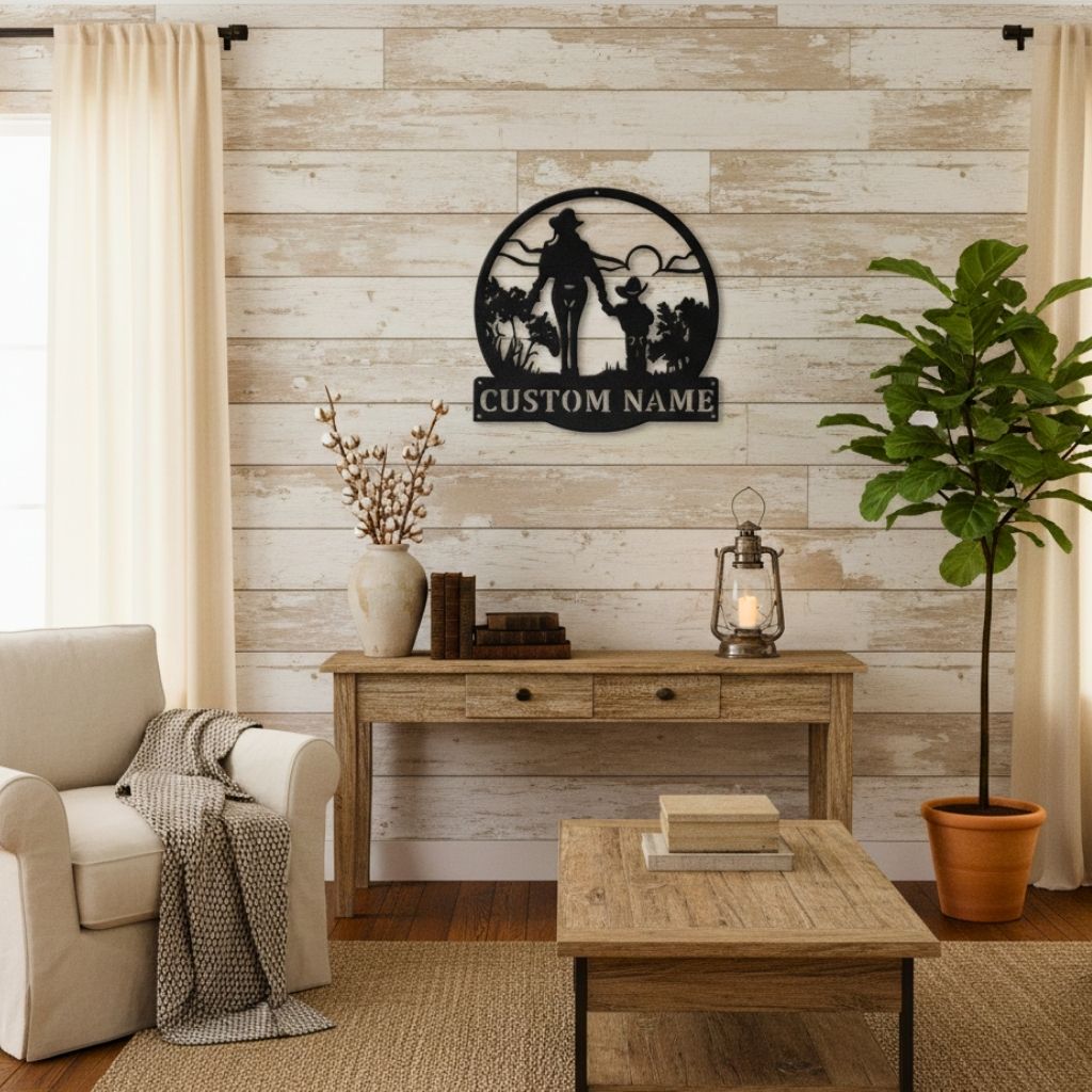 Personalized Cowgirl Monogram Metal Sign for Mother & Son