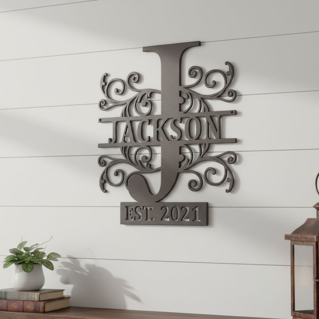 Forever Family Split Monogram Metal Sign, Personalized