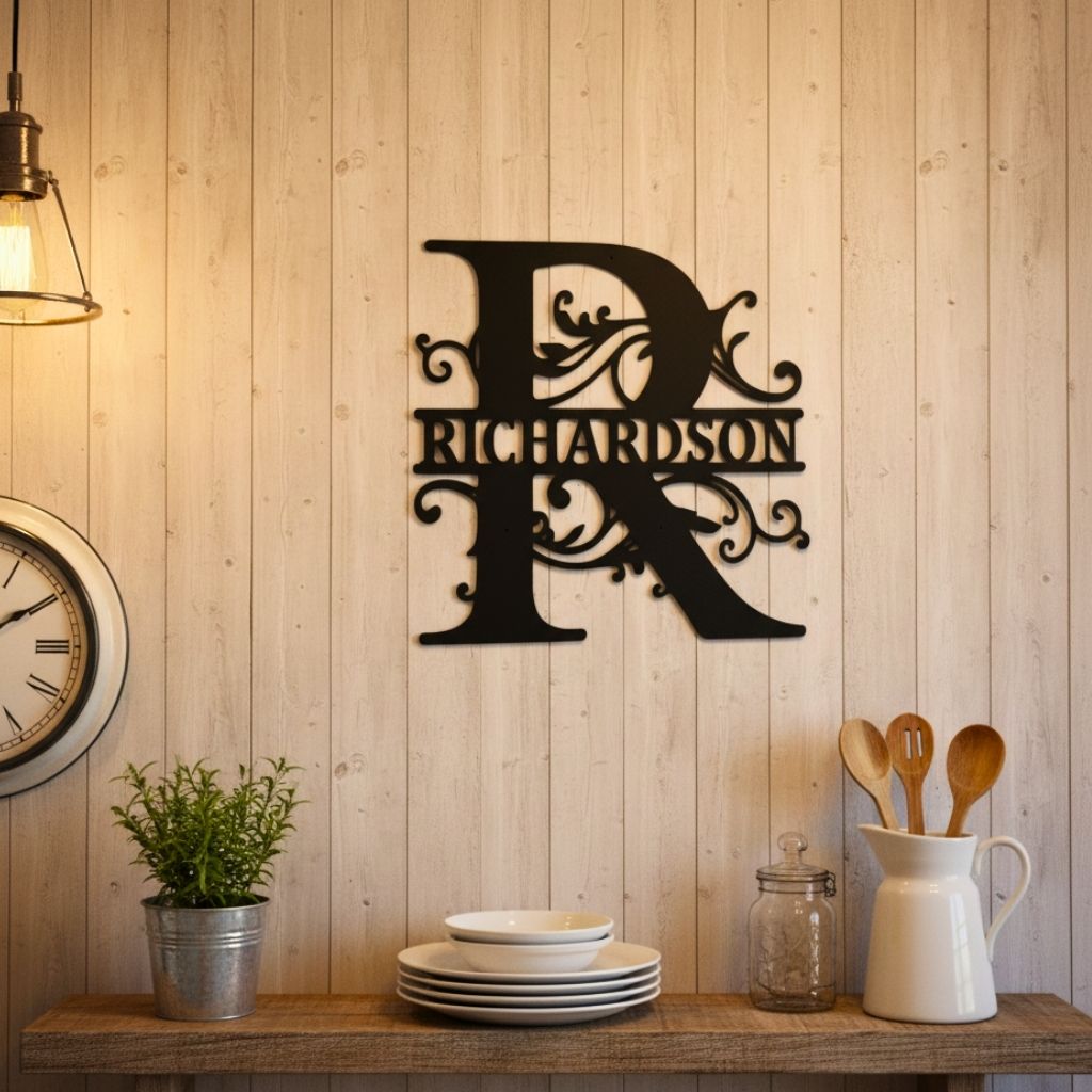 Heirloom Monogram Metal Sign - Personalized Family Wall Art Gift