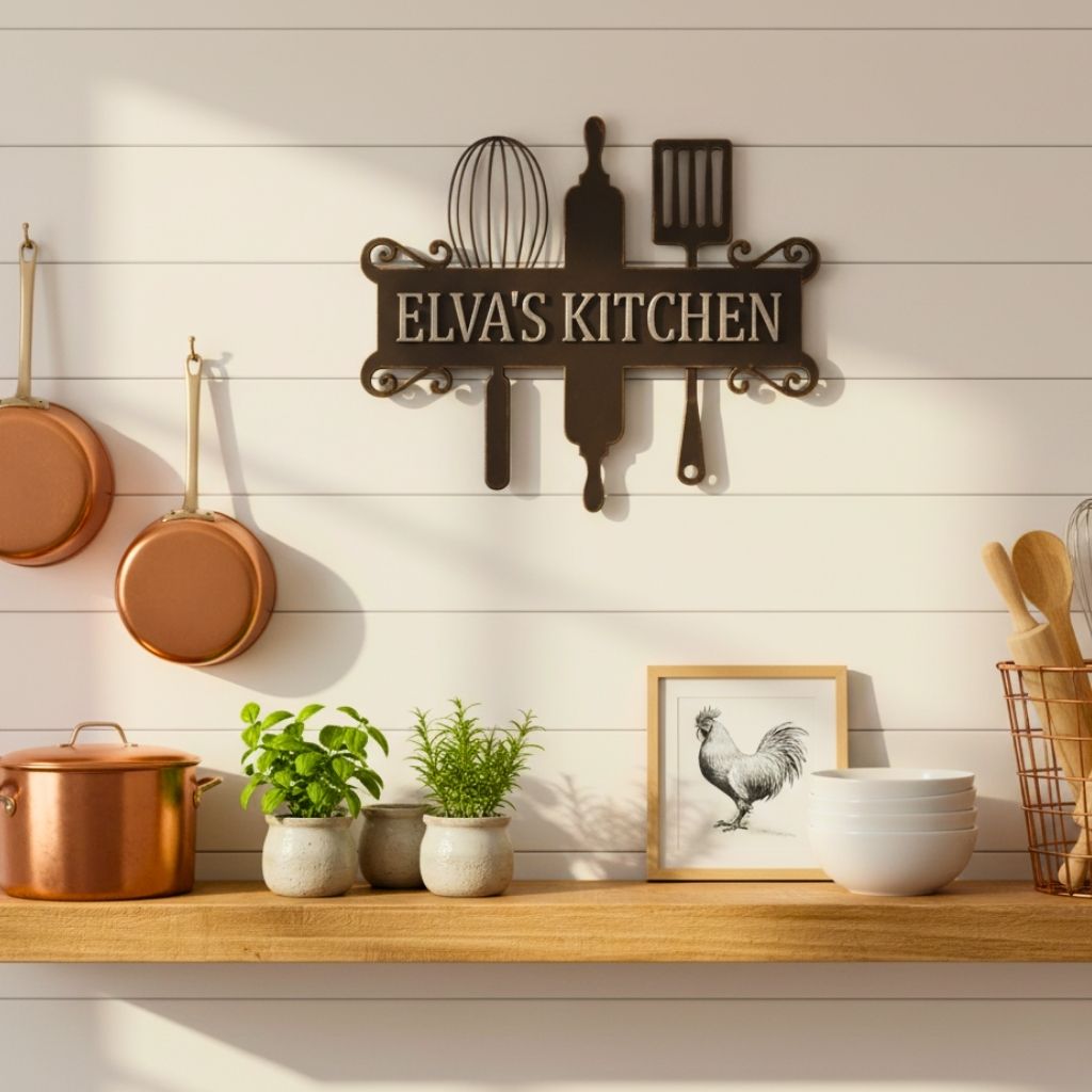 Engraved Love - Custom Kitchen Name Metal Monogram Sign - Personalize Wall Art
