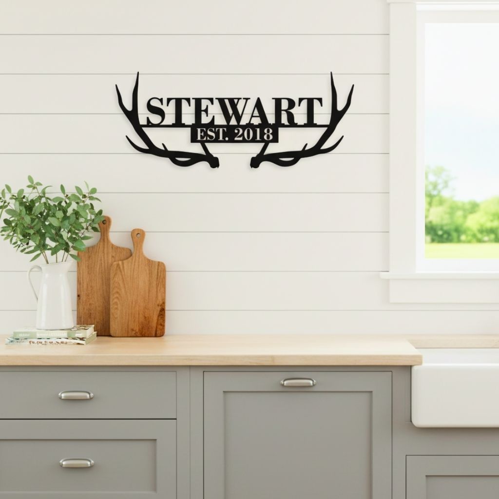 Embrace Rustic Charm with Custom Antler Monogram Metal Sign