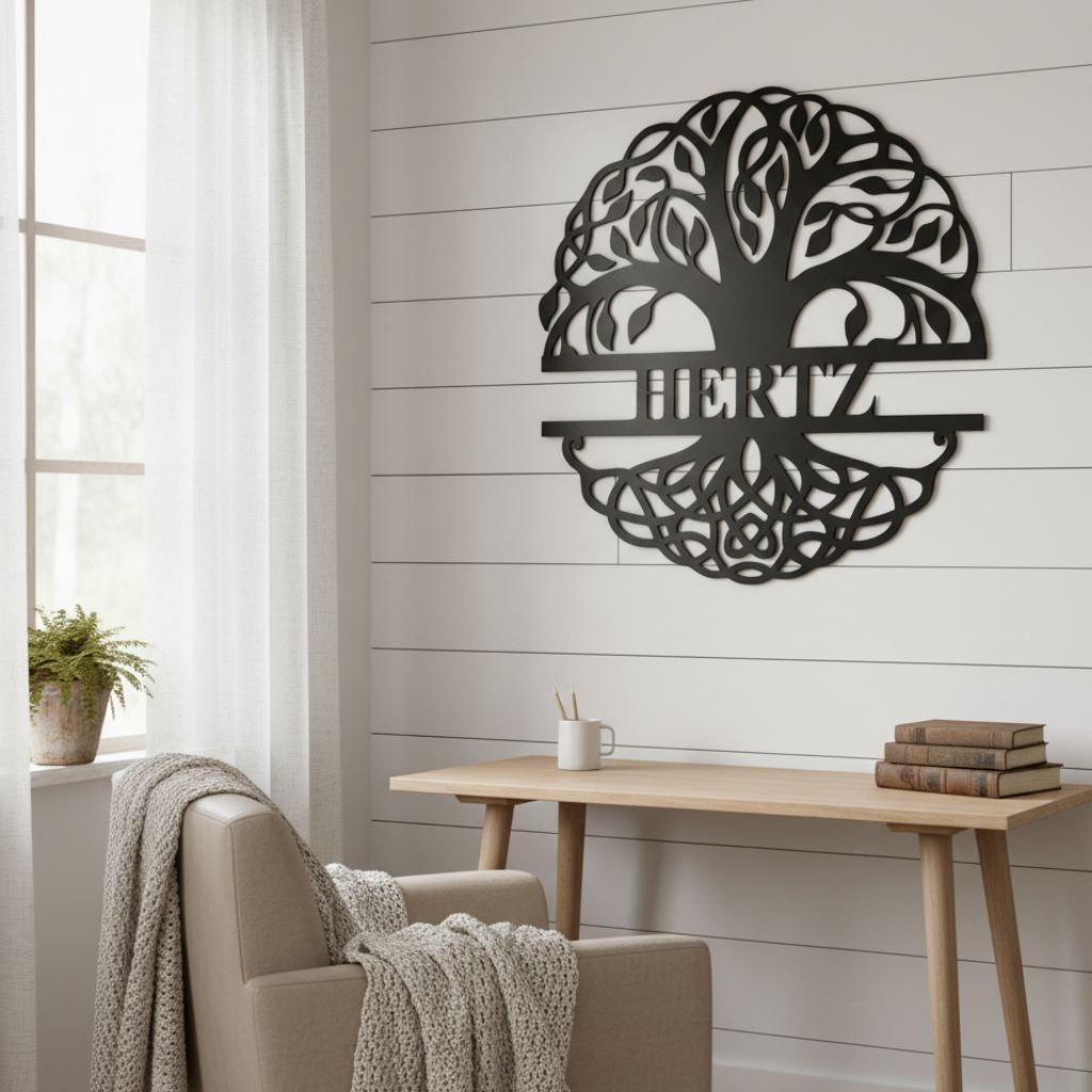 Family Roots Monogram - Personalized Tree of Life Metal Sign