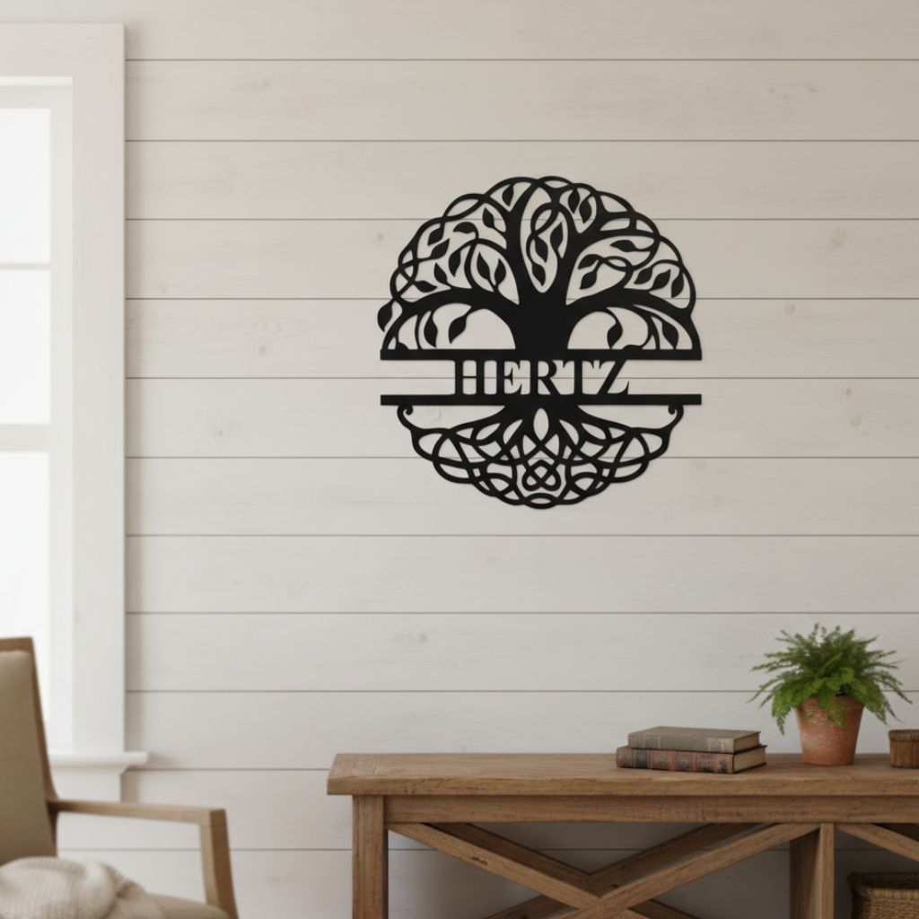 Family Roots Monogram - Personalized Tree of Life Metal Sign