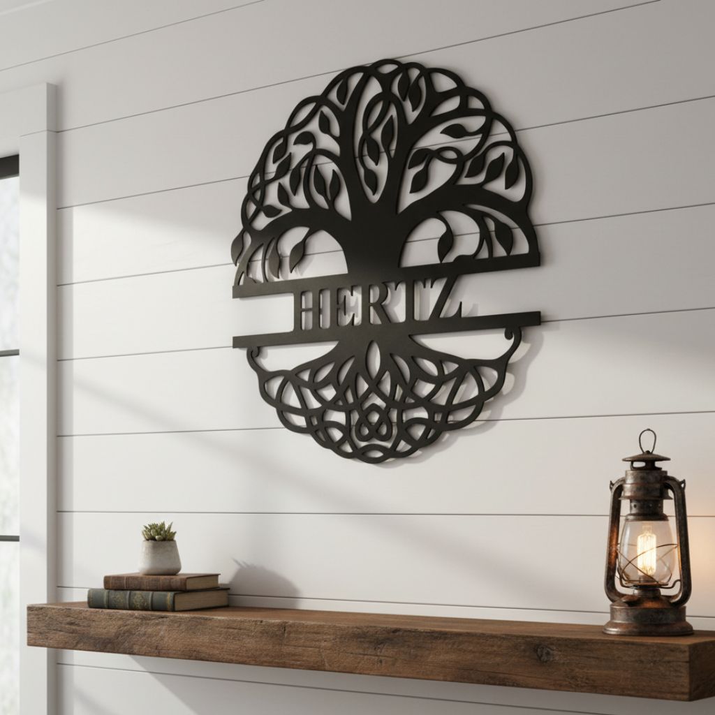 Family Roots Monogram - Personalized Tree of Life Metal Sign
