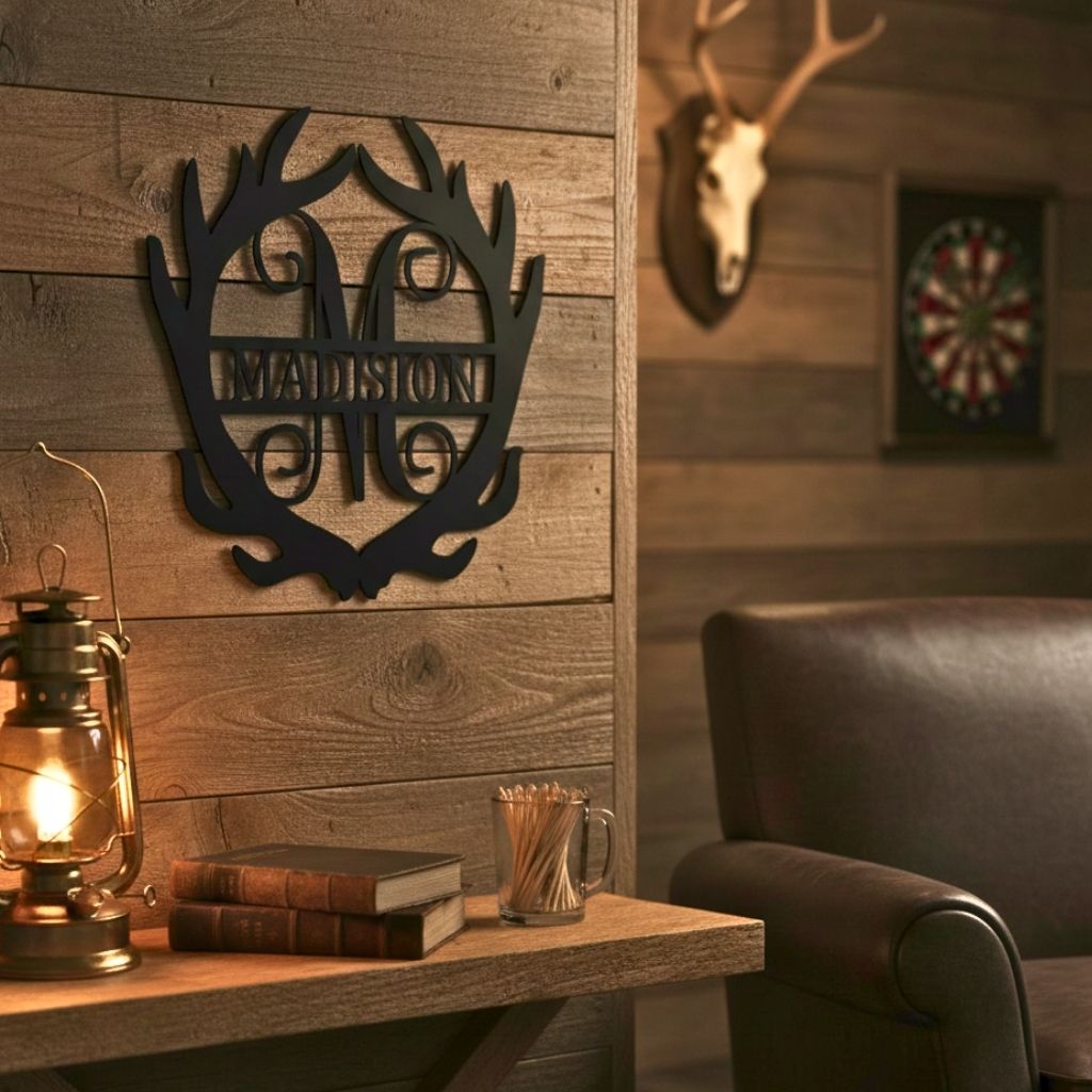 Personalized Antler Art - Rustic Monogram Metal Sign